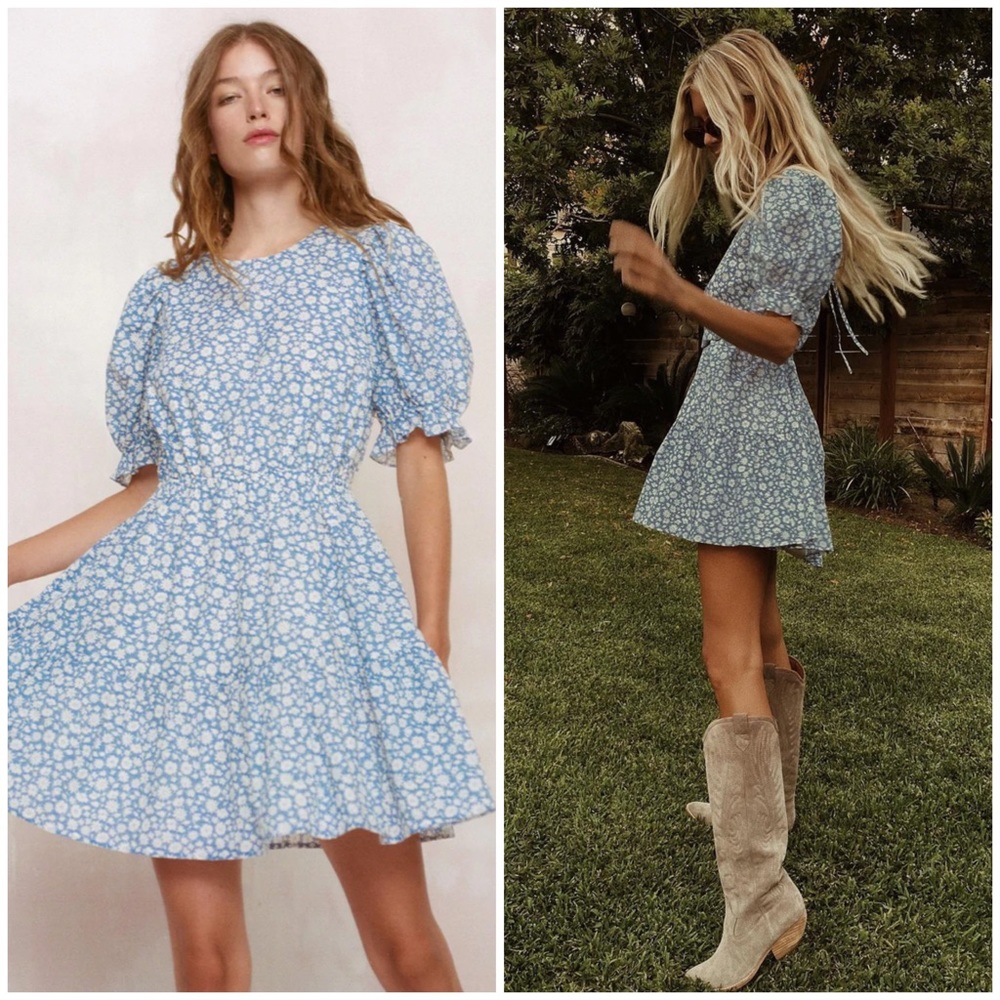 Christy Dawn Haiden Mini Dress Blue Calendula Floral Size XS